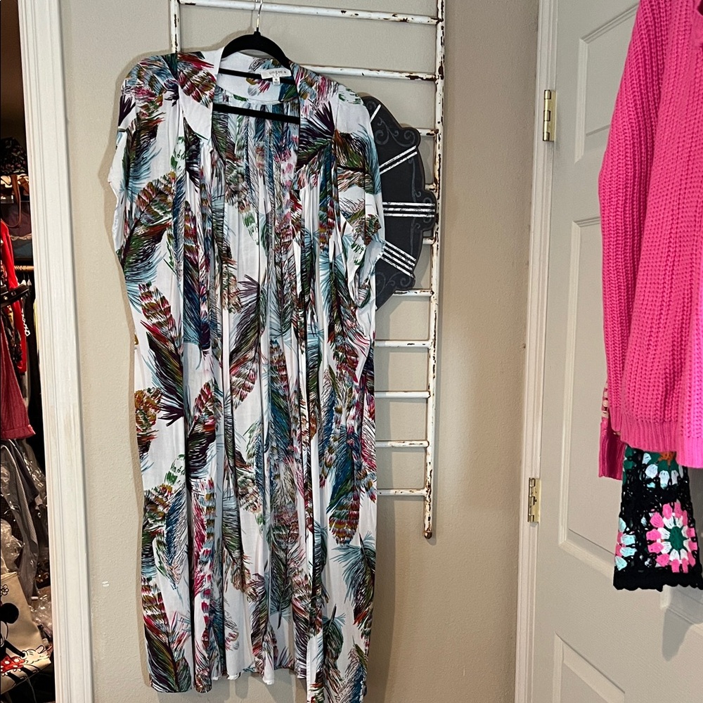 Umgee Multicolor Feather Print Maxi Duster